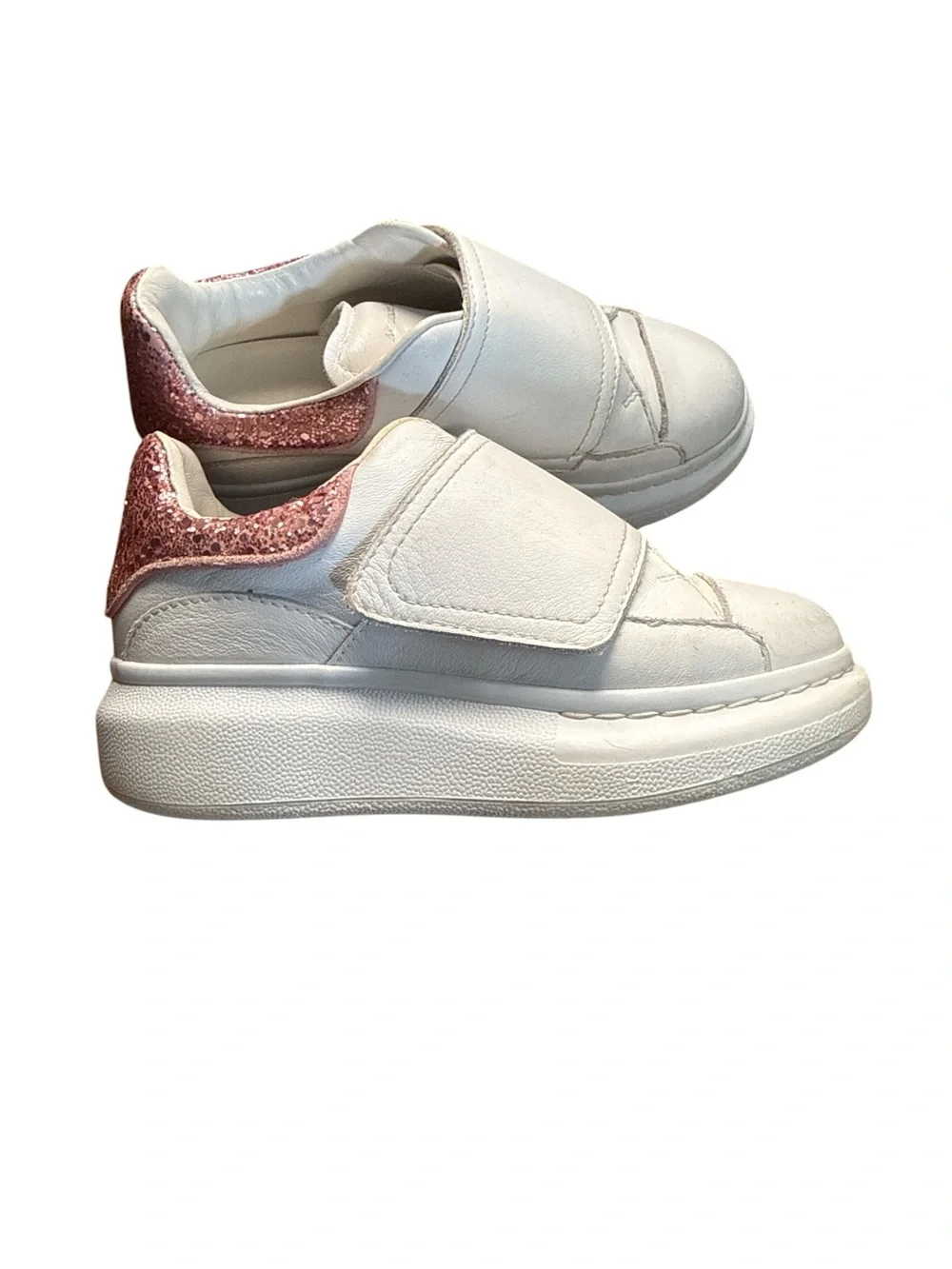 Alexander McQueen sz 29 Girl's Oversized pink Glitter Grip-strap Sneakers